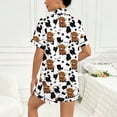 thumbnail image 7 of MAIHAN Womens Pajamas,Brown Highland Cow Print Milk Silk Pajamas Set,Short Sleeve Notch Collar Top and Shorts,Loose Fit Loungewear,Soft Sleepwear for Women,Summer Pajamas(Black,M), 7 of 7