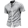 thumbnail image 6 of Yteetum Summer Mens Shirts Collar Neck Short Sleeve Button Down Tops Casual Striped Printed Lightweight Comfy Vacation Travel T Shirts, 6 of 7