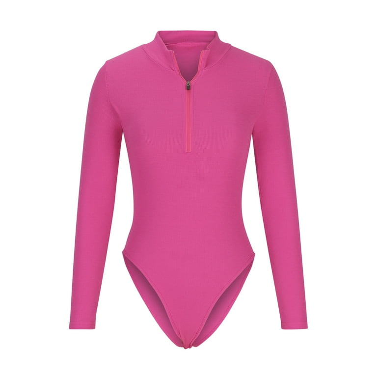 Vivianyo HD Women's Bodysuits Ribbed One Piece Zip Front
