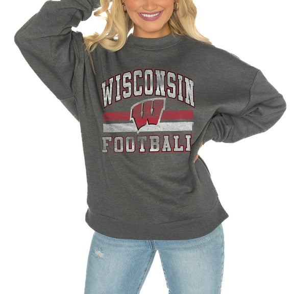 Women's Gameday Couture Wisconsin Badgers Charcoal Oversized Drop Shoulder Fleece Drop Pullover Sweatshirt