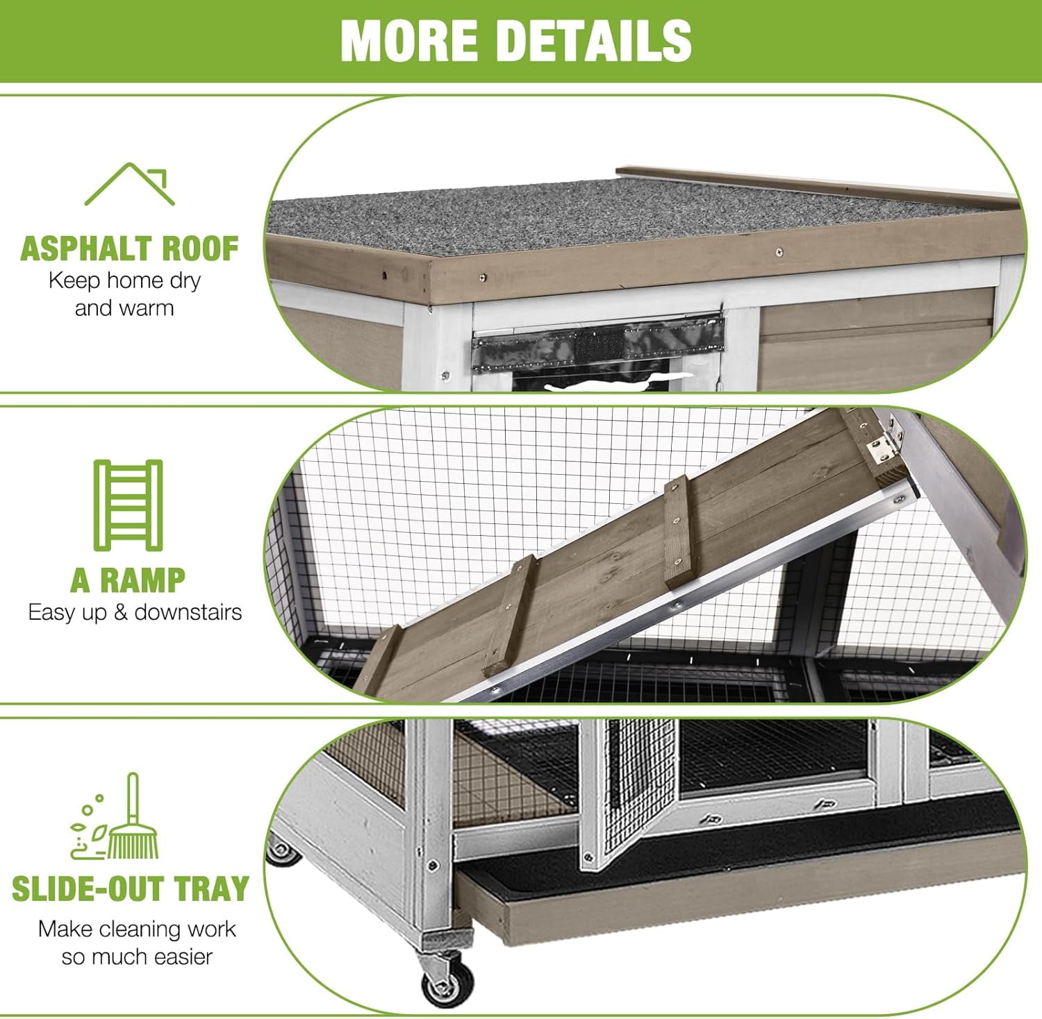 MEDEHOO Rabbit Hutch Rabbit Cage Pet Bunny House Cage with Casters Urine Baffles,4 Metal Wheels,2 Deeper Trays(Mocca Color)