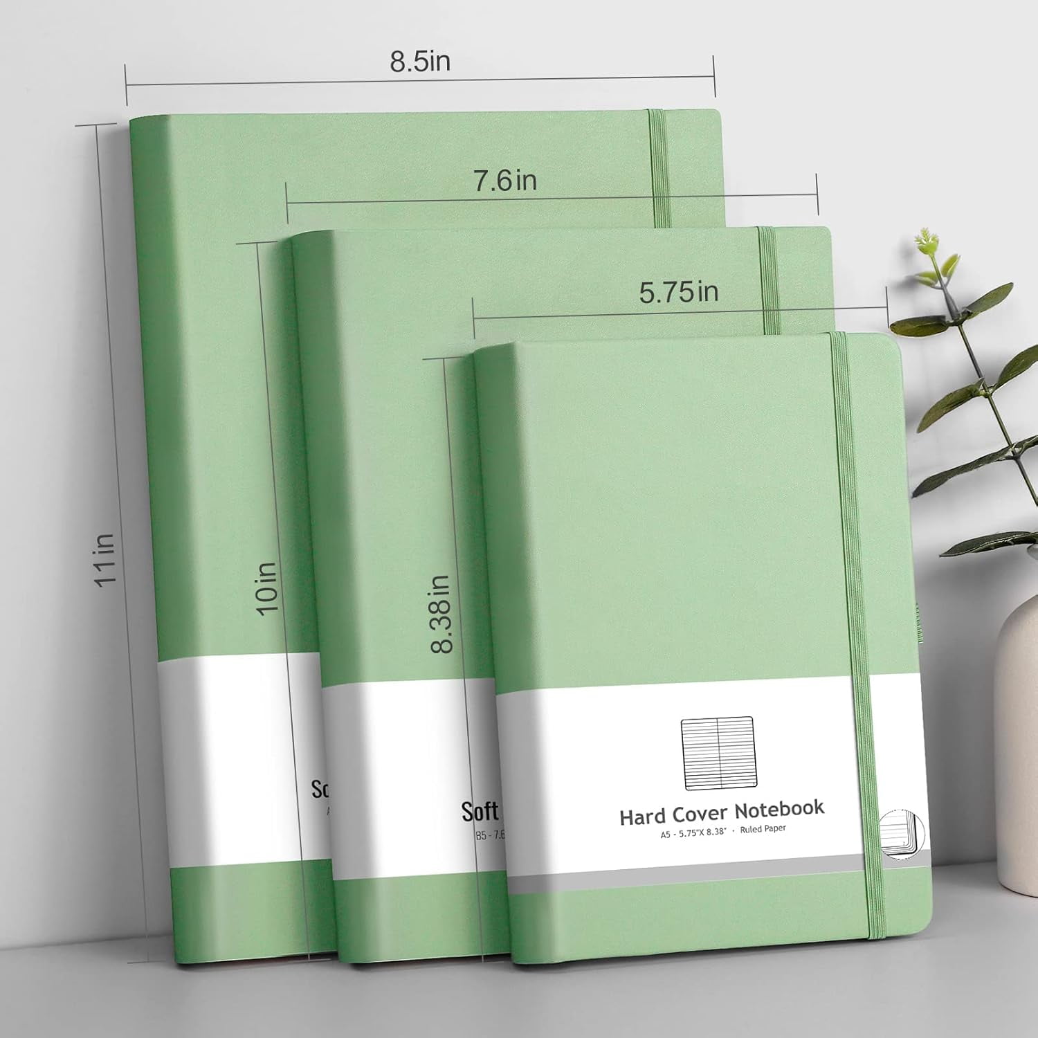 Lined Journal Notebook - 320 Numbered Pages Leather Journal for Women, 100gsm Thick College Ruled Paper, Large B5 Softcover Journal for Writing Work School, 7.6'' X 10''-LightGreen
