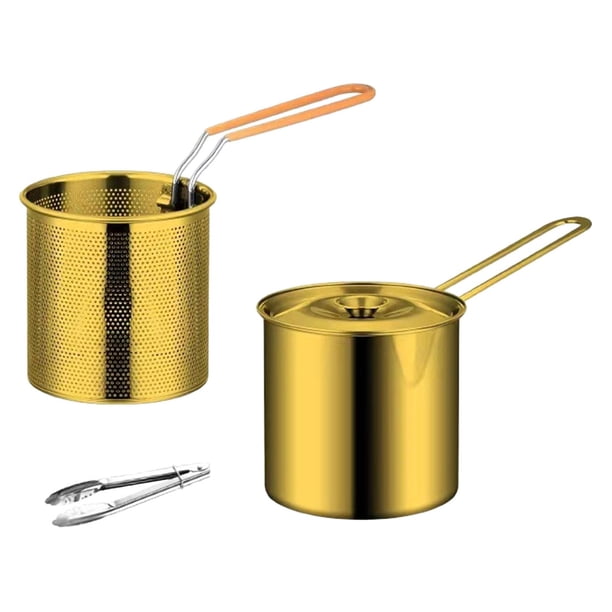 Olla freidora pequeña de acero inoxidable, sartén de cocina, utensilios de cocina pequeños, utensilios de cocina, sartén para patatas fritas con cesta