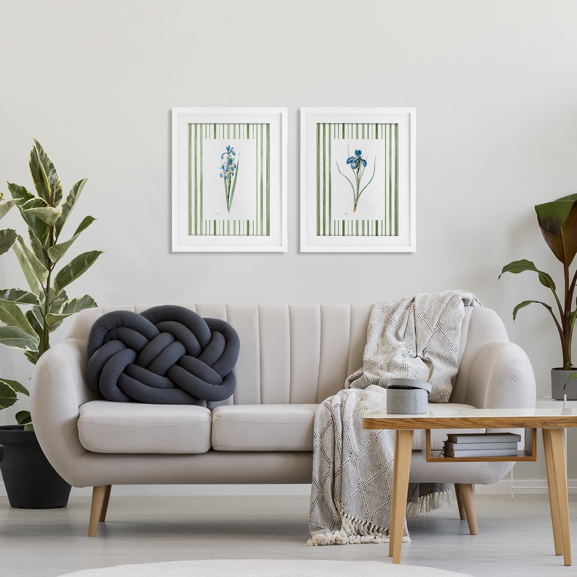 Stupell Industries Irises And Stripes 2 Piece White Framed Print Under Glass Set, design by Nan