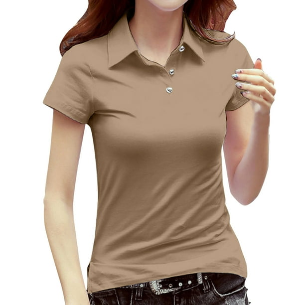 nsendm Womens Shirt Female Adult Big Shirt Women Button Casual Daily Shirts V Neck Short Sleeve T Shirt Tee Tops Tunic Slim Womens Solid Color T