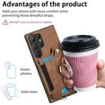 thumbnail image 5 of Phone Case for Samsung Galaxy S24 Ultra 5G Wallet Cover with Tempered Glass Screen Protector and Wrist Strap Lanyard RFID Credit Card Holder Ring Stand Cell S24Ultra 24S S 24 24Ultra Women Men Brown, 5 of 13