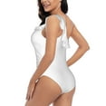 thumbnail image 4 of Haiem White Women's One Piece Swimsuits Tummy Control One Shoulder Bathing Suits Ruffle Swimwear-Small, 4 of 8