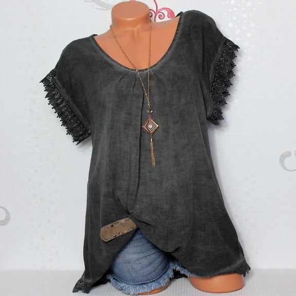 Womens Tops Clearance,Summer Tops for Women 2023 Trendy ,Women Casual Loose Hollow Out Short Sleeve Patchwork T-shirt Blouse Tops Best Sell