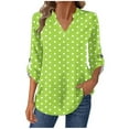 thumbnail image 2 of Craaazy Women's Fashional Print Color Long Sleeve Gifts V-neck Blouses. Long Sleeve Pullover With Button Decoration, 2 of 7