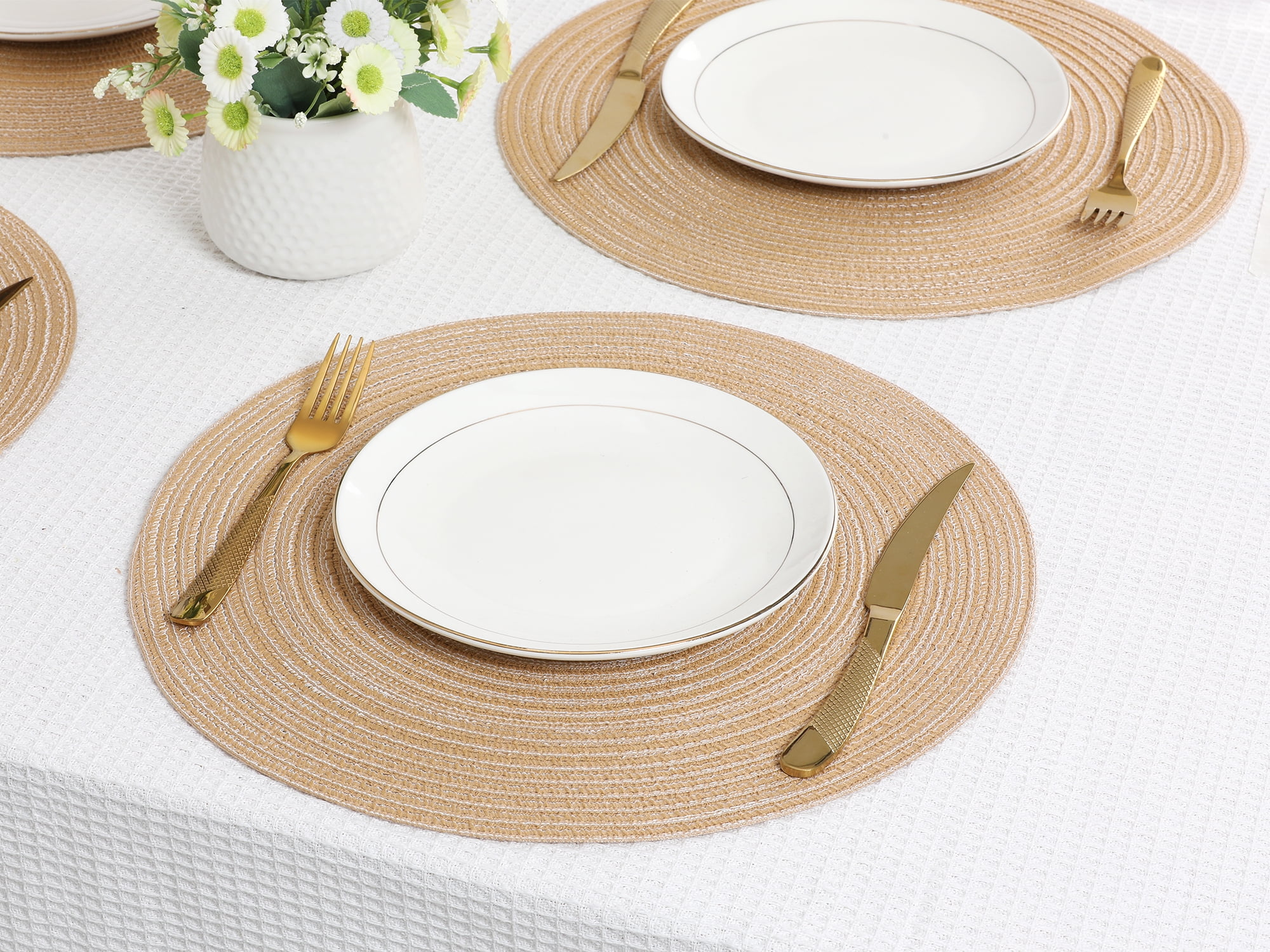 Unique Bargains Farmhouse Placemats Set of 6 Woven Placemats Brown