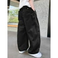 thumbnail image 5 of LIIPEE Girl Boy Casual Pants Solid Color Baggy Elastic Waist Drawstring Straight Wide Leg Trousers With Pockets Girls Versatile Picnic Pants,Black,6-7 Years, 5 of 5