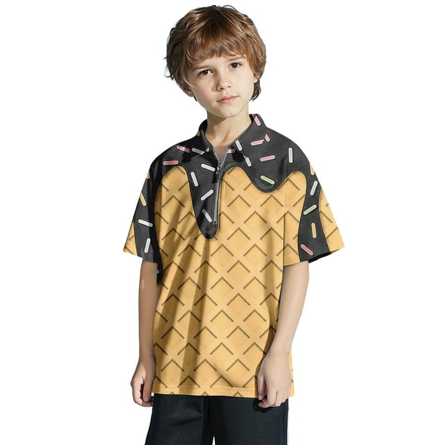 Sunnyoo Polo à Manches Courtes Imprimé Crème Glacée pour Garçons T-Shirt Décontracté Confortable