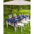 thumbnail image 3 of Navy Blue Christmas Outdoor Tablecloth - 60x120 Inch Rectangle Dining Table Cover, Snowflake Snowman Tree Xmas Waterproof Outdoor Table Cloth with Umbrella Hole & Zipper for Picnic/Patio, 3 of 4