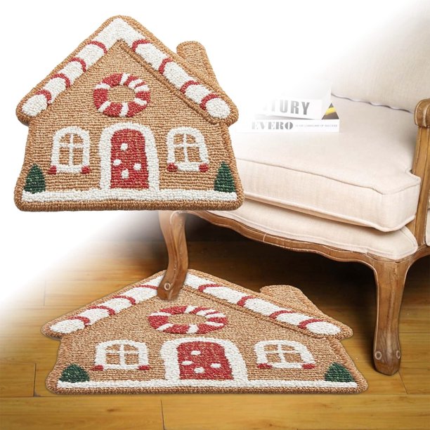 Alfombra navideña con forma de casa, alfombra navideña interesante, alfombra de piso con accesorio fotográfico interesante, alfombra de bienvenida navideña, decoraciones navideñas para exteriores e