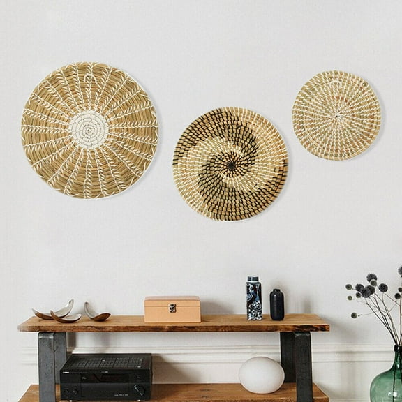 Fichiouy 3 Pcs Boho Woven Wall Basket Seagrass Ornaments Handmade Art Wall Decor