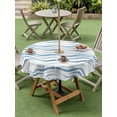 thumbnail image 4 of Outdoor Tablecloths with Umbrella Hole & Zipper, Blue Stripes Round Tablecloth 54 Inch, Modern Gradient Abstract Ocean Waves Lines Waterproof Table Cloth, Patio/Pool/Picnic Table Covers, 4 of 8