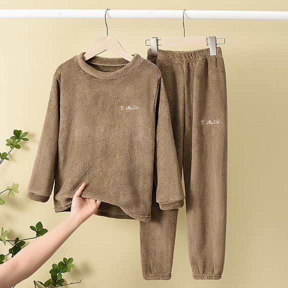 ATOGUTA Birthday Outfit Boy 2-Piece Flannel Long Sleeve & Pants PJ Set Kid Cozy Sleepwear Size 2T-14, Brown