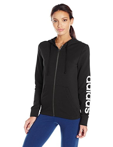 adidas women's essentials full zip fleece hoodie, black/white, Walmart.com