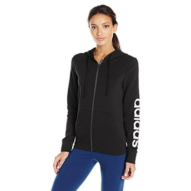 adidas women's essentials full zip fleece hoodie, black/white, Walmart.com