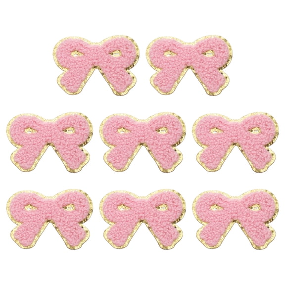 Uxcell 8 Pcs Pink Bow Chenille Patches, Iron on Patches Gold Edges Bow Patches Applique for Clothing DIY Crafts Hats Backpack Clothes Dress Pants Jeans