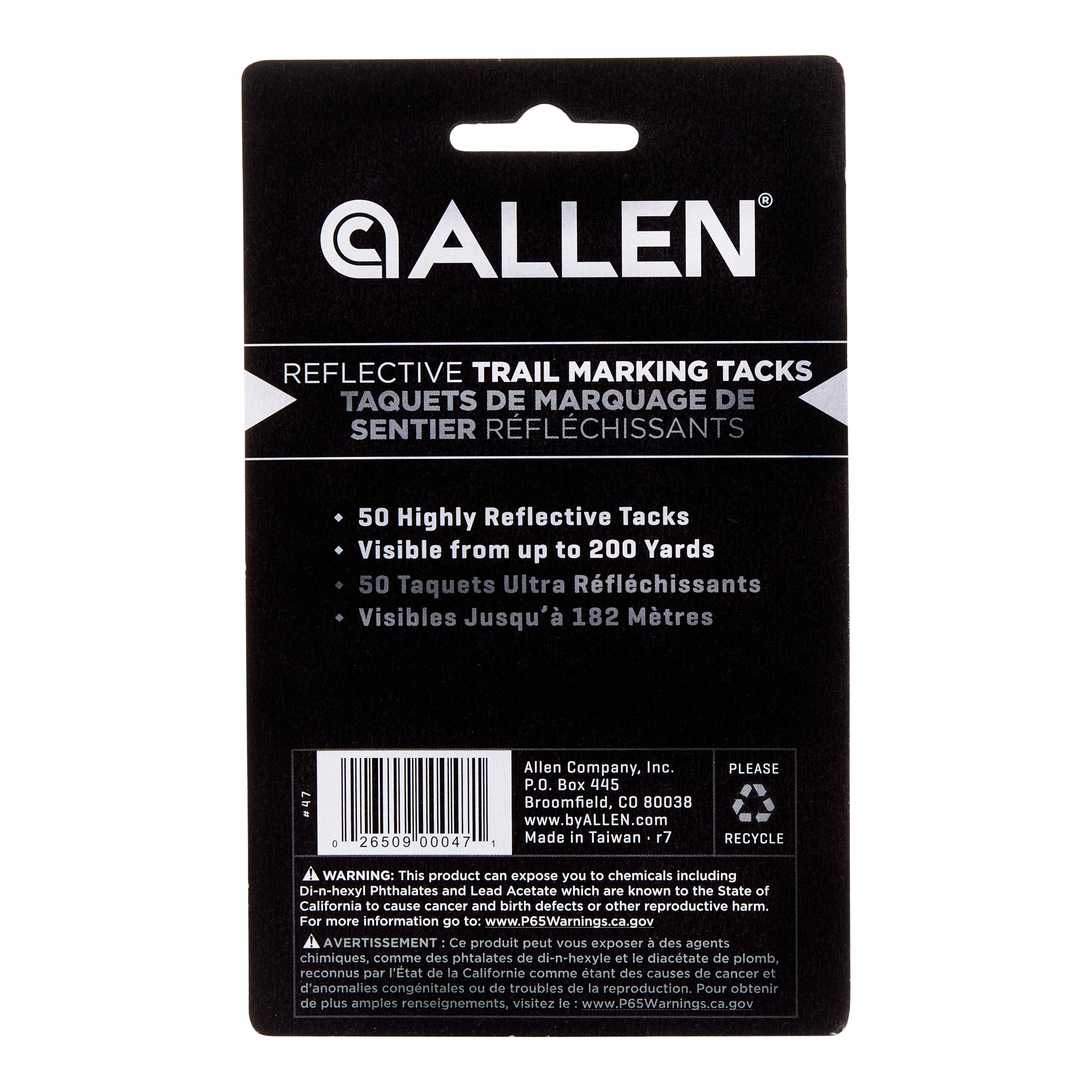 Allen Company Reflective Trail Marking Tacks, 50-Pack, White, 0.25 in, 0.1 lb