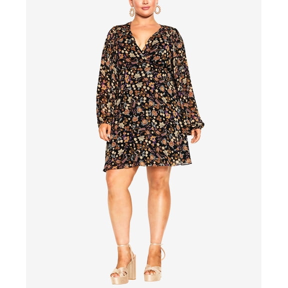 Trendy Plus Size Tatiana Mini Dress Black Baroque Ditsy 18W