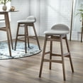 thumbnail image 3 of Bellamy Studios Remmie 5-Piece Indoor Dining Pub Set, Includes Round Table and Stools, Walnut/Gray Linen, 3 of 7