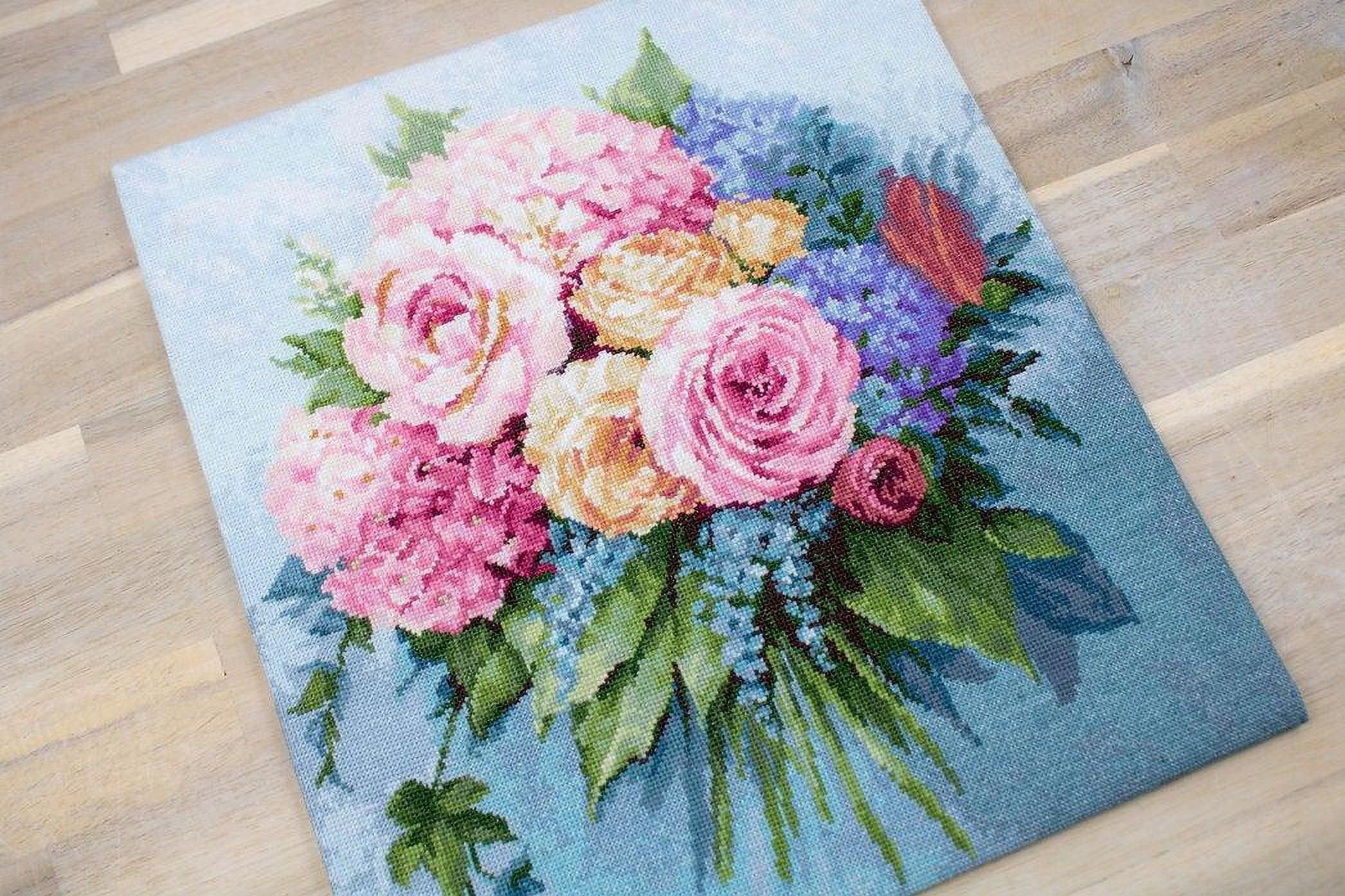 Counted Cross-Stitch Kit Bouquet B2371L Needlework Flowers By Luca-S Canvas Cotton Pink Yellow Blue Green