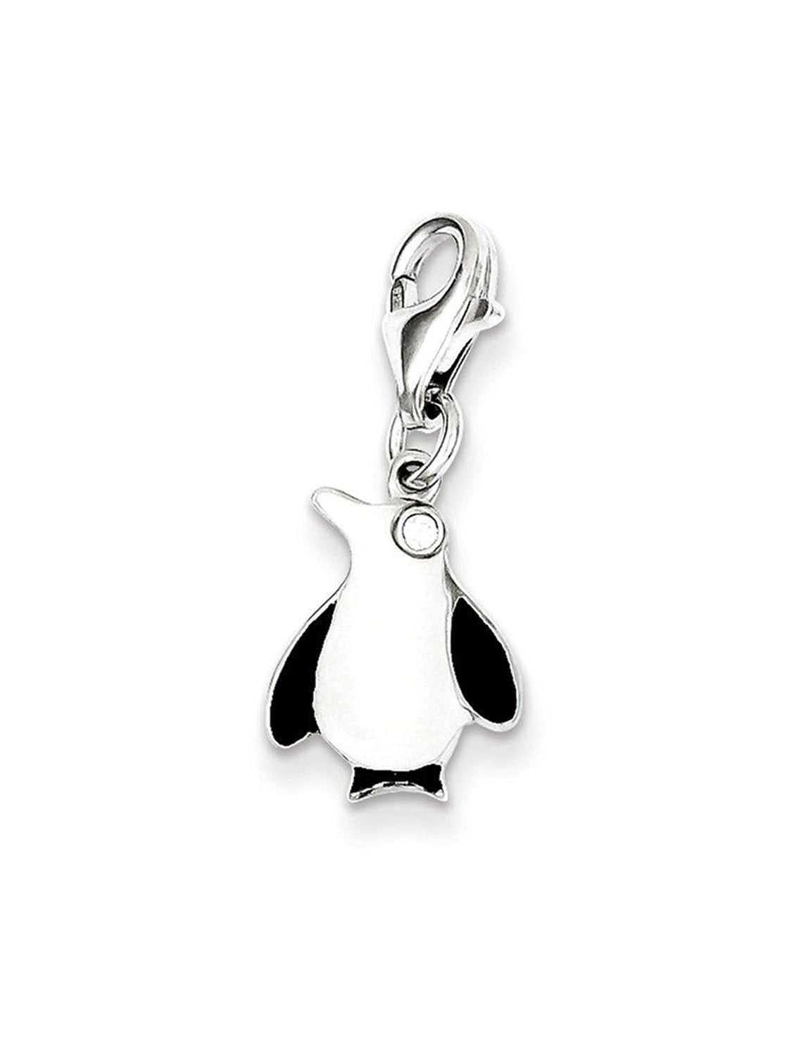 Solid 925 Sterling Silver Enamel Penguin Pendant Charm