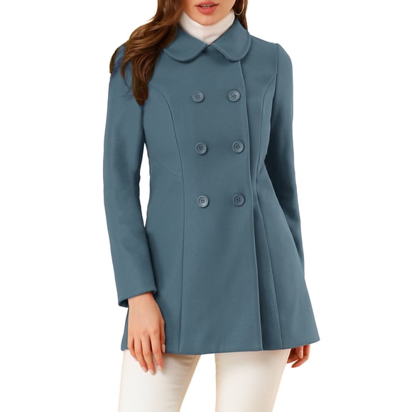 INSPIRE CHIC Women's Peter Pan Collar Double Breasted Winter Long Trench Pea Coat XS Grey Blue