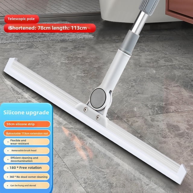 Durable Silicone Floor Squeegee with 50cm and Telescopic Handle - Efficient Hair & Debris Cleaner for Bathroom, Tiles, Home & Commercial Use - Compact Storage Magic Sweeper Tool