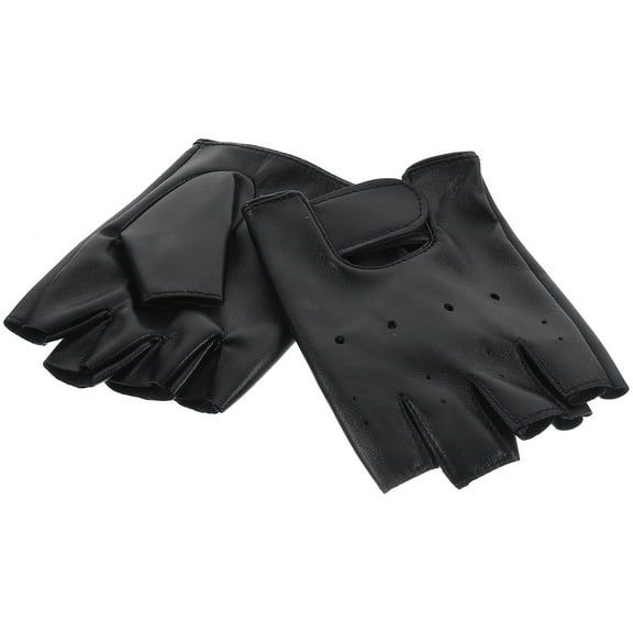 Black Leather Gloves for Kids Outdoor Sports with Half Finger Design and Ventilated Fingers 1 Pair