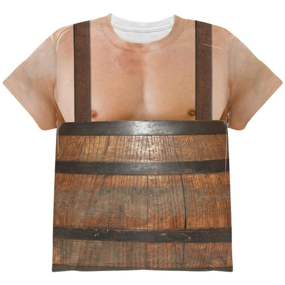 Halloween Man in Barrel Suspenders Costume All Over Youth T Shirt Multi YMD