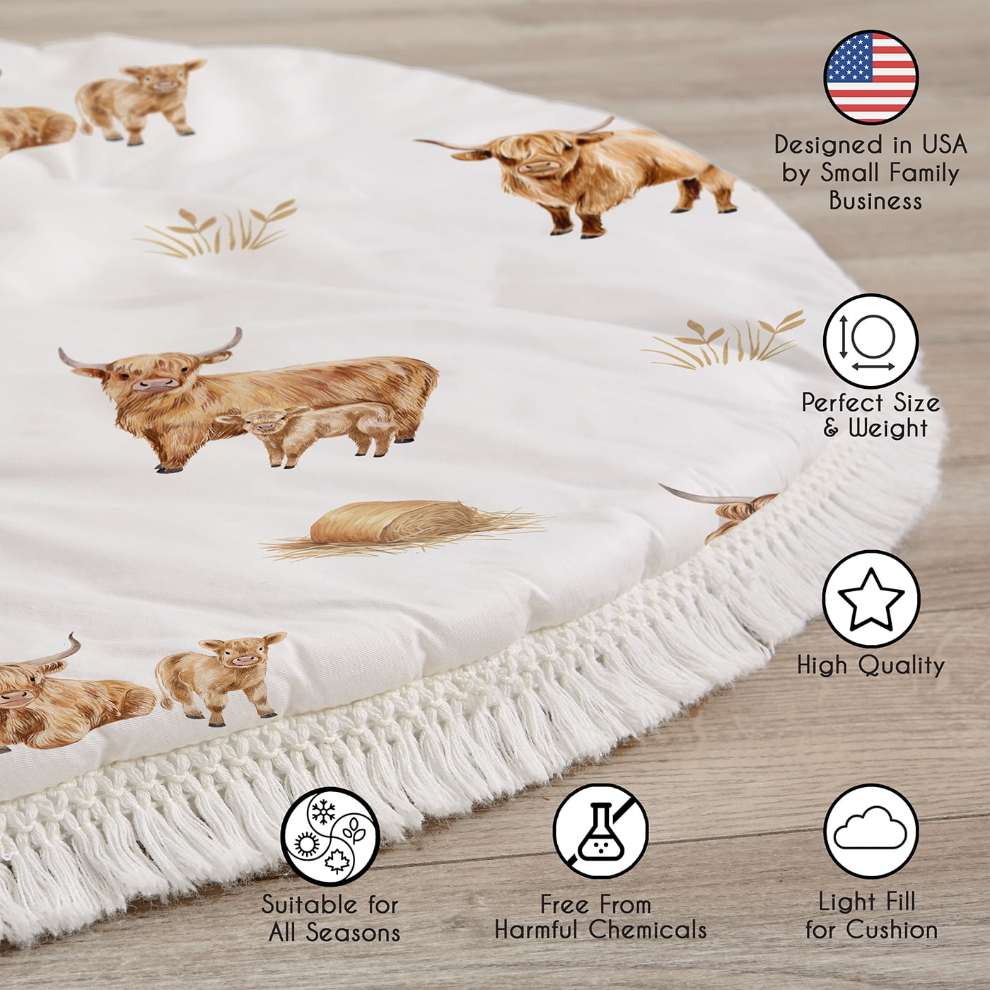 Sweet Jojo Designs Boho Highland Cow Boy, Girl, Unisex/Gender Neutral Baby Tummy Time Play Mat