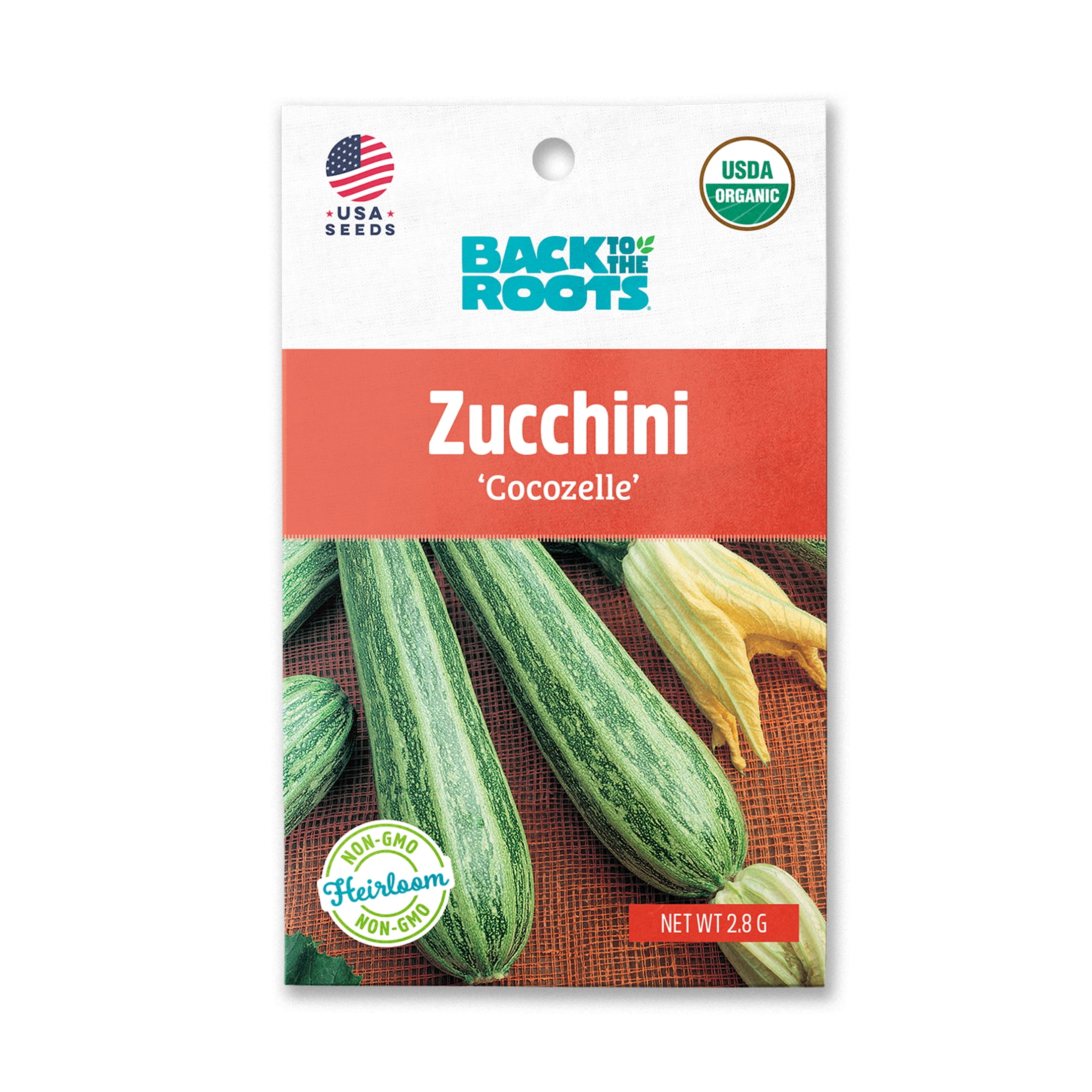 Back to the Roots Organic Cocozelle Zucchini Heirloom Vegetable Seeds, 1 Seed Packet