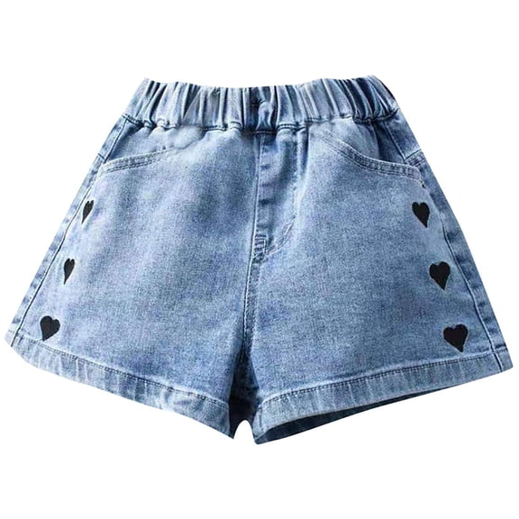 Ruyang Girls Wide Leg Jeans Shorts Hearts Embroidery High Waist Denim Shorts Summer Casual Active Jorts with Pockets Y2K Streetwear