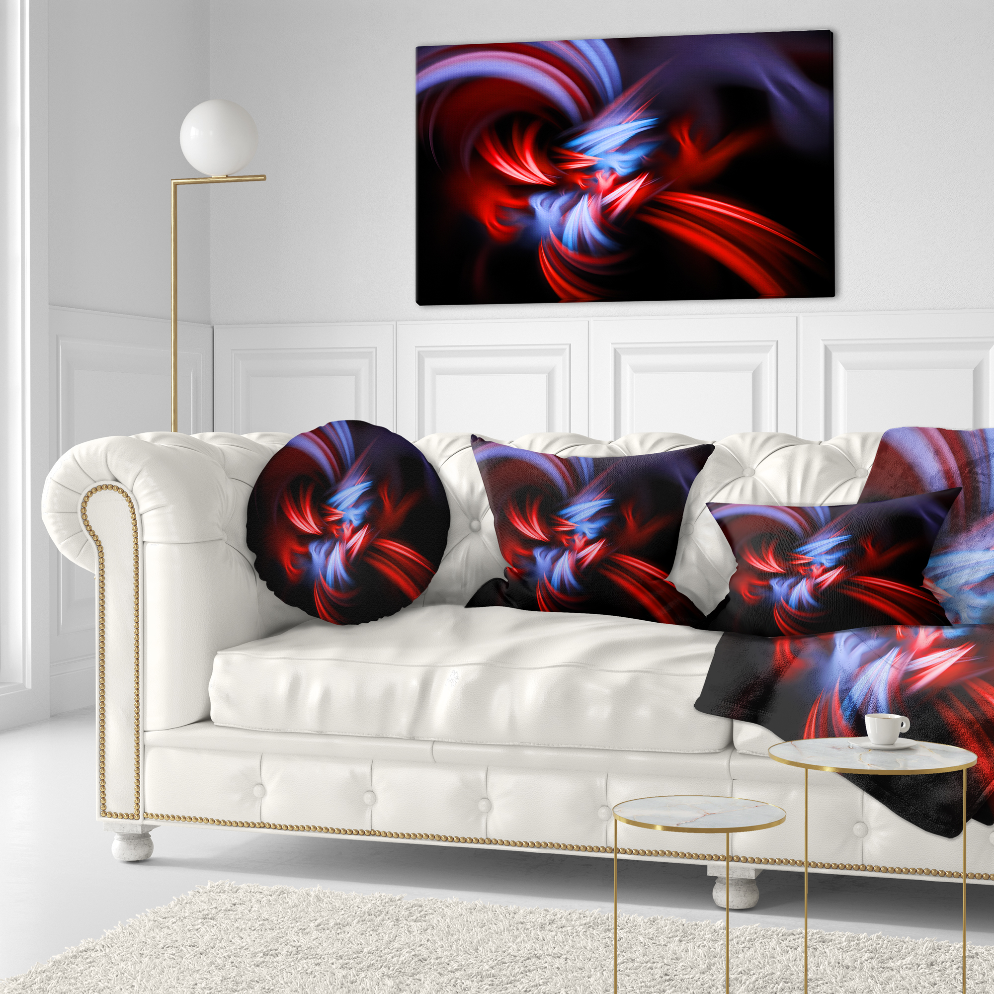 Designart Fractal Red Connected Stripes - Contemporary Throw Pillow - 12x20