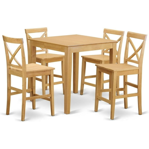 HomeStock 5 Piece Kitchen Counter Set Includes a Square Dining Table and 4 Dining Room Chairs, 36x36 Inch in Oak