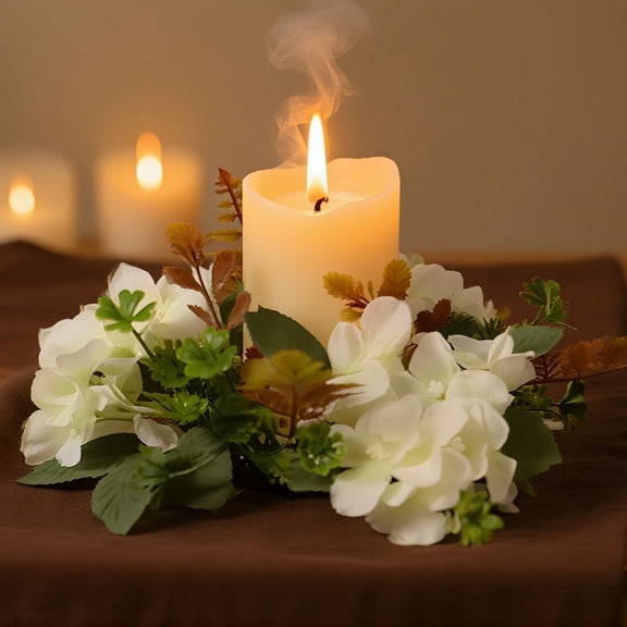 White Hydrangea Candle Ring, Artificial Flower Wreath for Wedding Centerpiece Spring Table Decoration, 9.84 Inch Candle Wreath