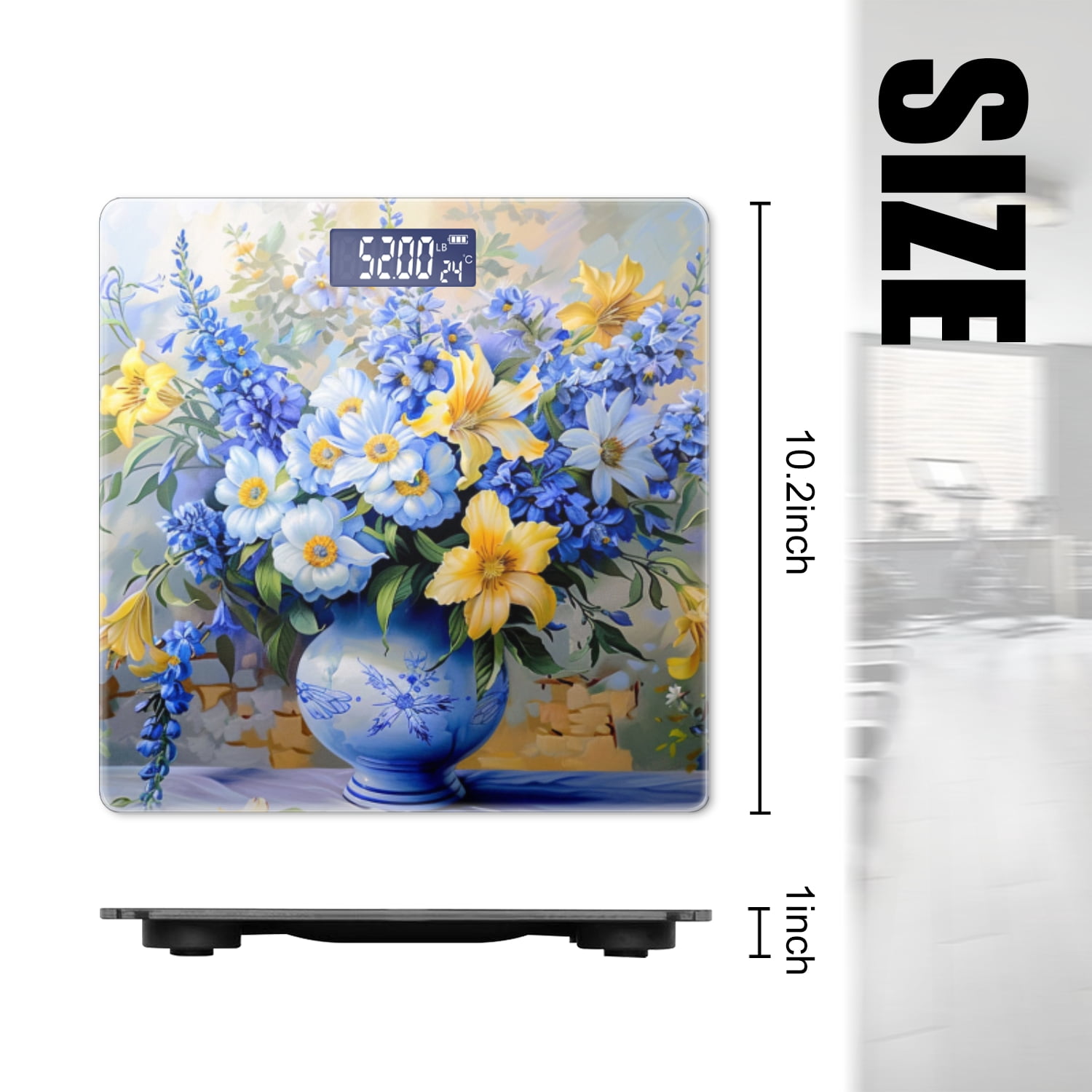 Bathroom Scale, Highly Accurate Digital Body Scale,Precisely Measures Weight up to 400 lbs-Blue And White Porcelain Vase Filled With Flowers Of Various Sizes