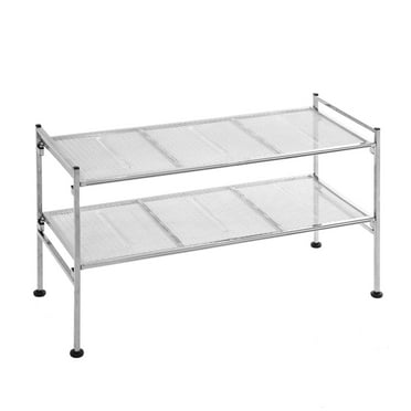Seville Classics 2-Tier Stackable 9-Pair Metal Mesh Shoe Storage Rack Organizer, Silver Mesh