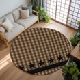 thumbnail image 3 of 7ft Round Rug, Brown Black Plaid Non-Skid Rubber Backing Large Area Rugs - Living Room Bedroom Home Office, Vintage Rustic Star Buffalo Check Indoor Floor Mat Carpets Washable Rug, 3 of 9
