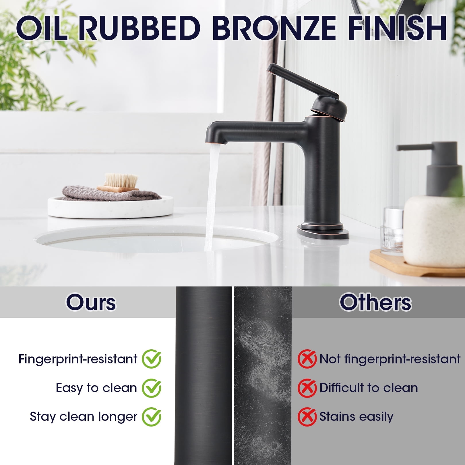 Wowkk Bathroom Sink Faucets Solid Brass Single Handle Bathroom Faucets with Deck Mount 1 Hole or 3 Hole and Supply Line, Straight Spout Vanity Faucet for RV Restroom Hotel, Oil Rubbed Bronze