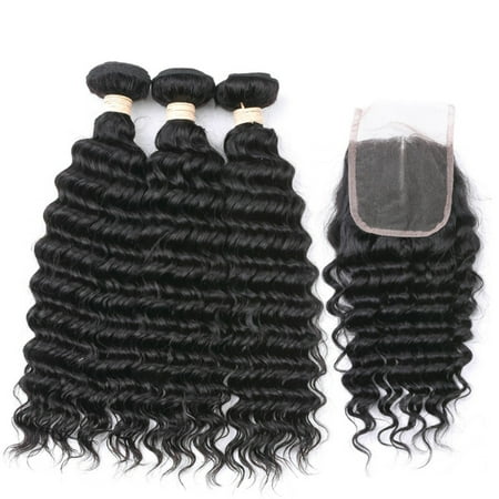Deep Wave Hair Weave - BEAUDIVA Deep Wave 3 Bundles With 4*4 Closure Brazilian Middle Part Human Hair Weave