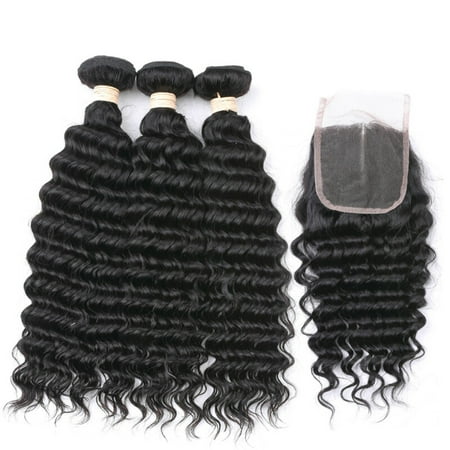 BEAUDIVA Deep Wave 3 Bundles With 4*4 Closure Brazilian Middle Part Human Hair