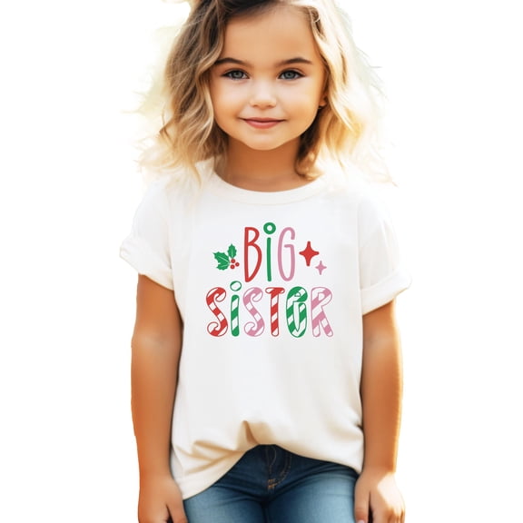 Big Sister Candy Cane Stripes Shirt for Girls Cute Festive Christmas Sibling Graphic Tee Natural Shirt 12 Months
