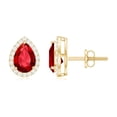 thumbnail image 3 of Rosec Jewels 5X7 MM Pear Cut Created Ruby Classic Stud Earring with Diamond Accent, 14K Yellow Gold, 3 of 7