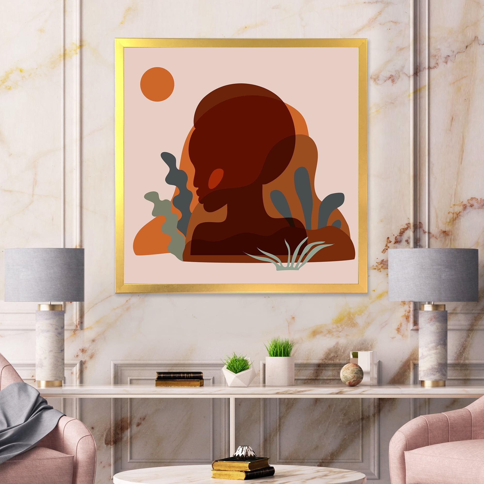 Designart 'Minimal Silhouette Of African American Woman' Modern Framed Art Print