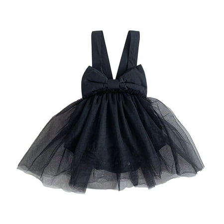 

QWZian Baby Girls Cotton Spring Summer Bow Tie Solid Sleeveless Tulle Romper Bodysuit Dress Clothes Sizes 0-6 Months