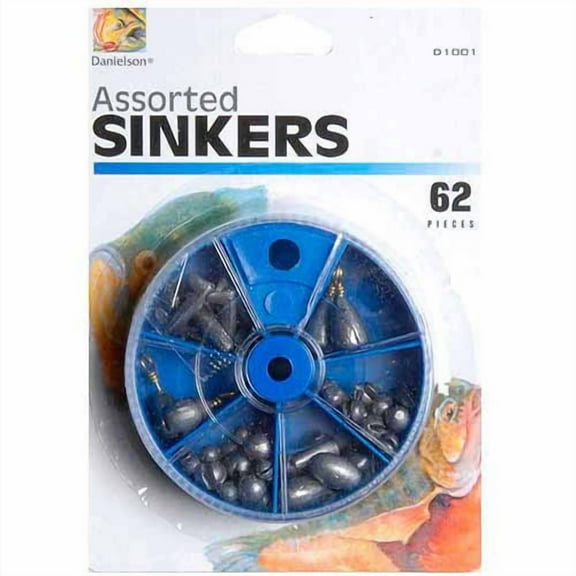 Danielson Sinker Set in Dial Box Fishing Weights, Assorted, 62 Pack